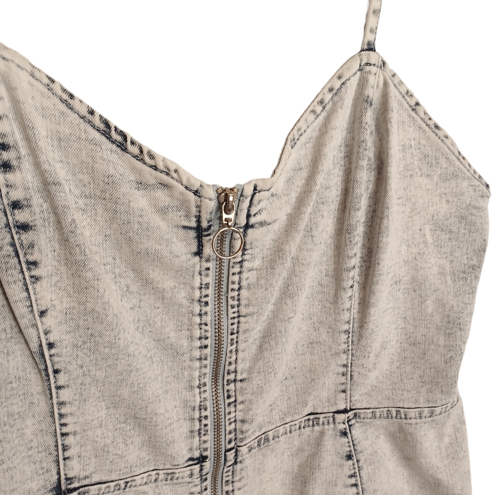 DENIM CO Blue Acid Wash Print Zipper Front Sleeveless Denim Mini Dress 8 Medium - Picture 4 of 7